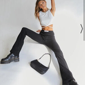 Princess Polly Highrack black Sublime ribbed flare Pants 29809